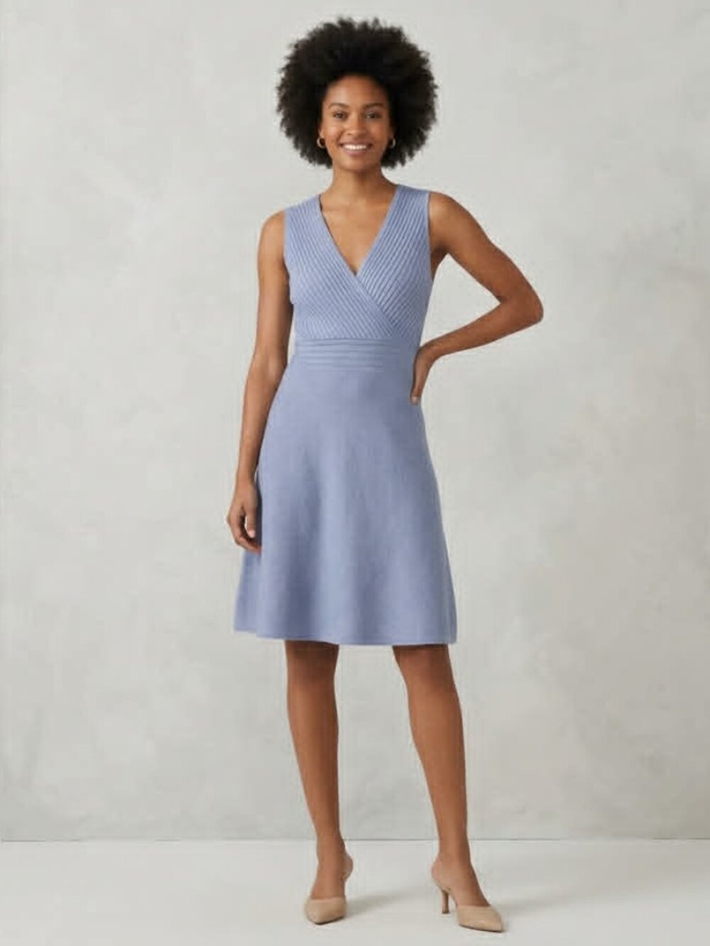 INC International Concepts Light Blue Sleeveless Surplice Knit Dress Size L